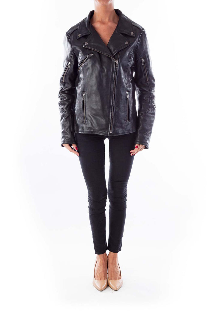 Black Leather Biker Coat