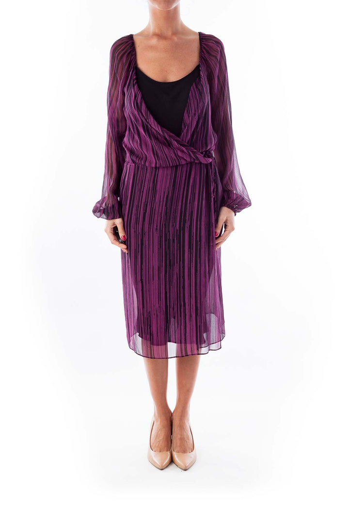 Purple & Black Striped Chiffon Dress