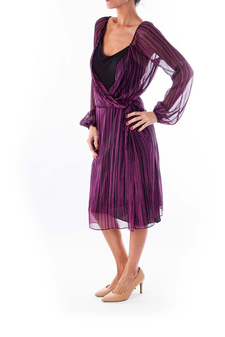 Purple & Black Striped Chiffon Dress