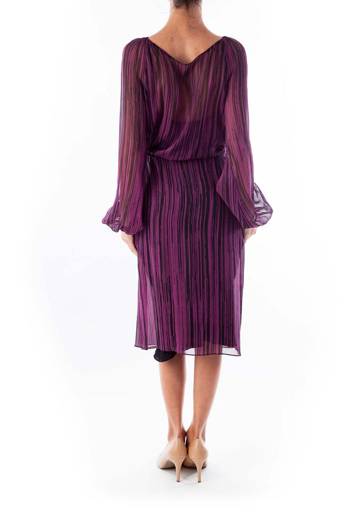 Purple & Black Striped Chiffon Dress