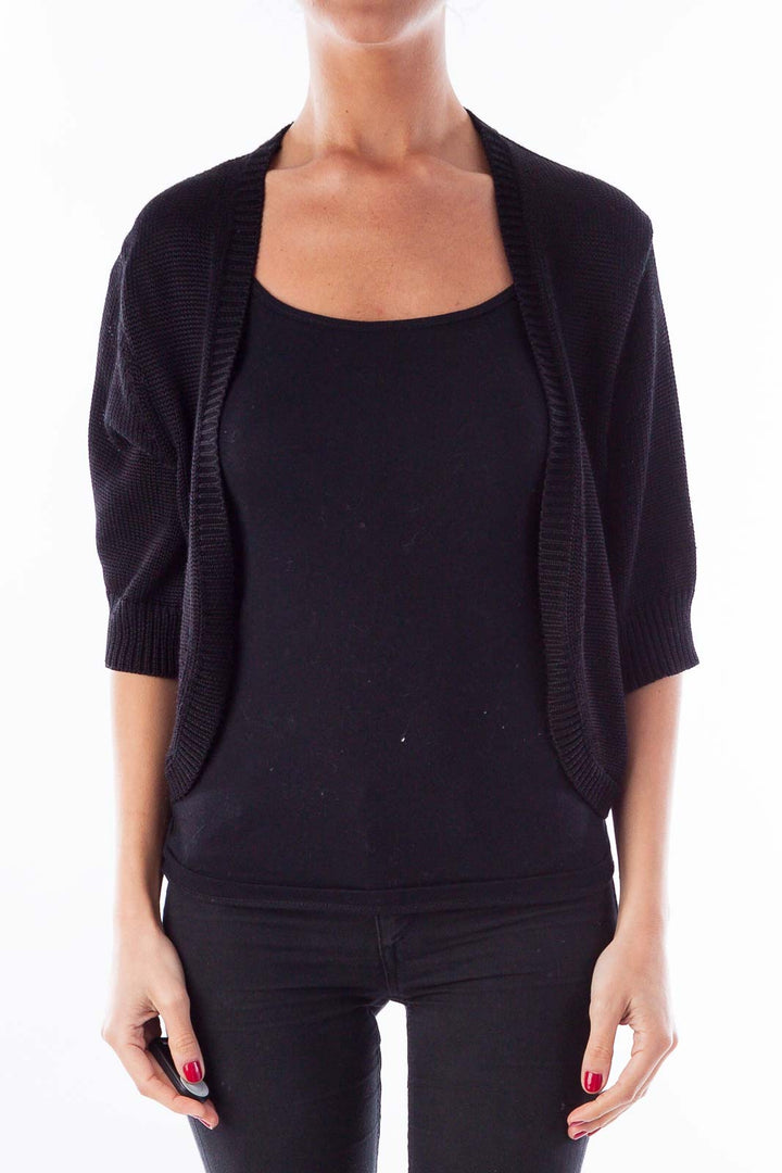 Black Cropped Knit Cardigan