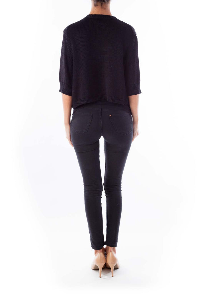 Black Cropped Knit Cardigan