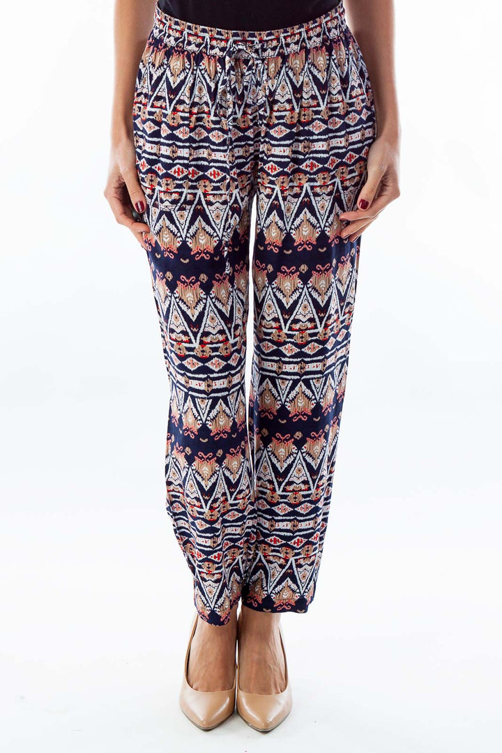 Navy & White Print Pants