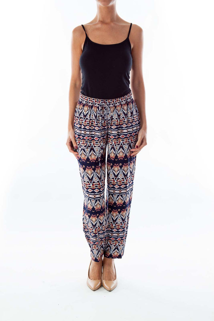 Navy & White Print Pants