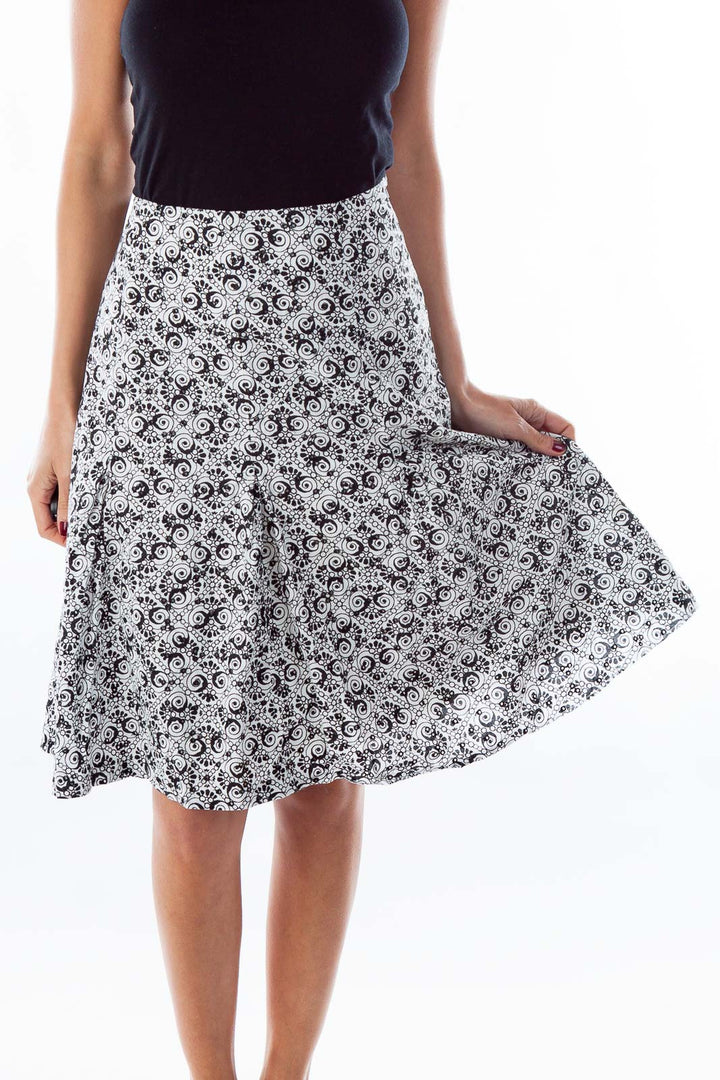 Black & White Print A-Line Skirt