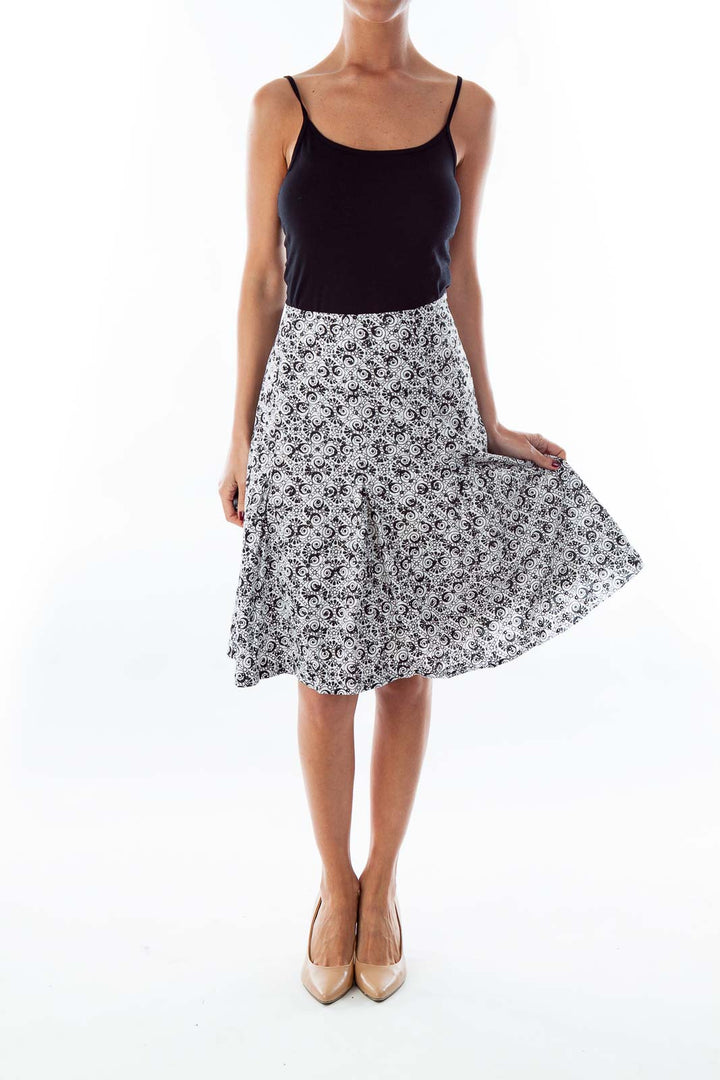 Black & White Print A-Line Skirt