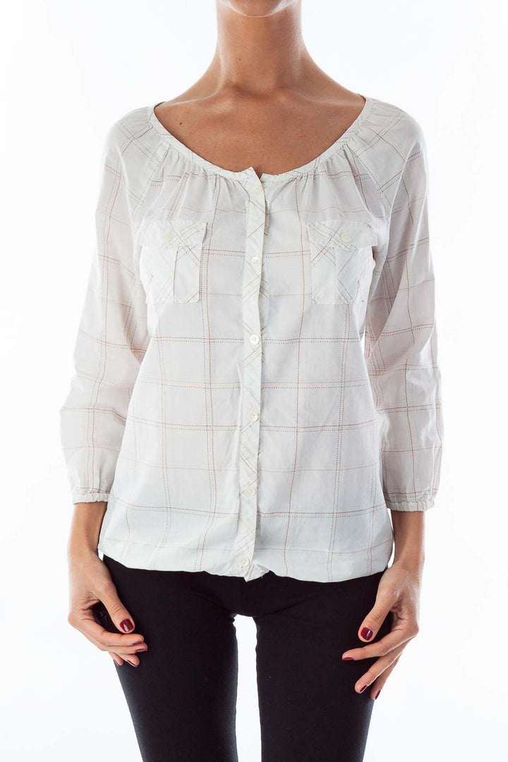 Cream Checkered Print Blouse