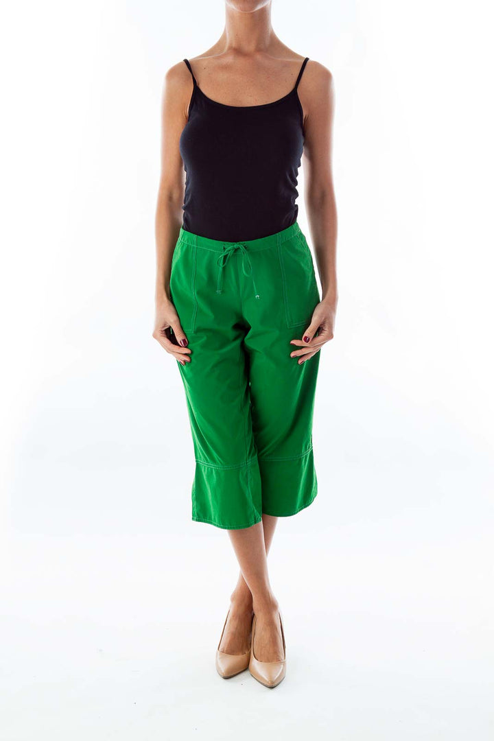 Green Drawstring Cropped Pants