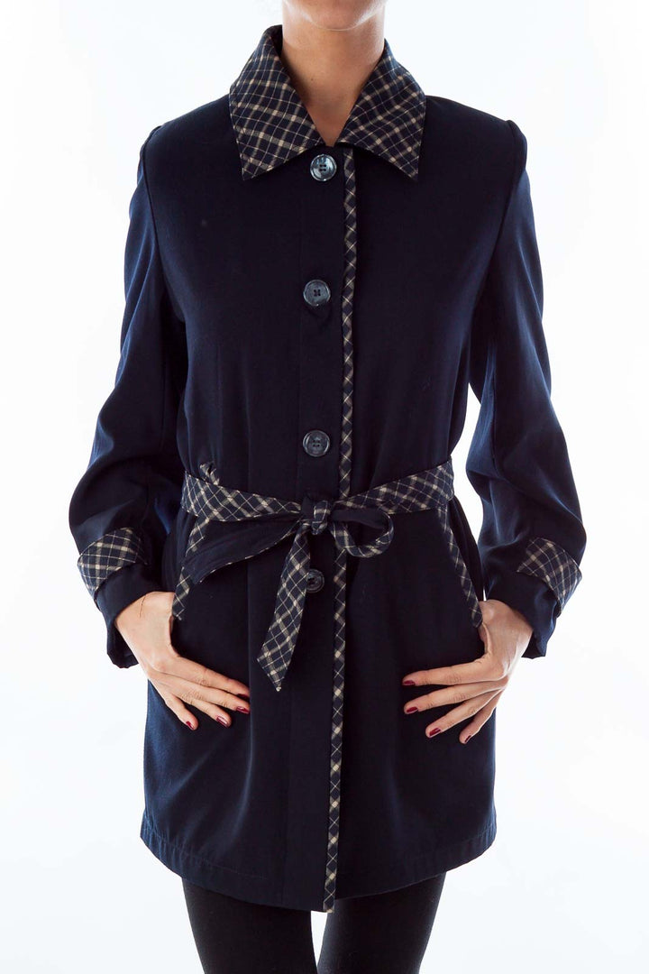 Navy & Plaid Trench Coat