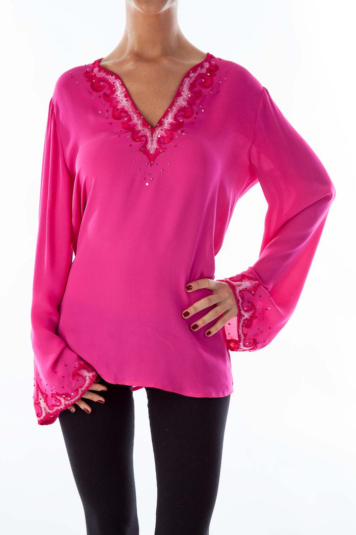 Pink Silk Embroidered Blouse