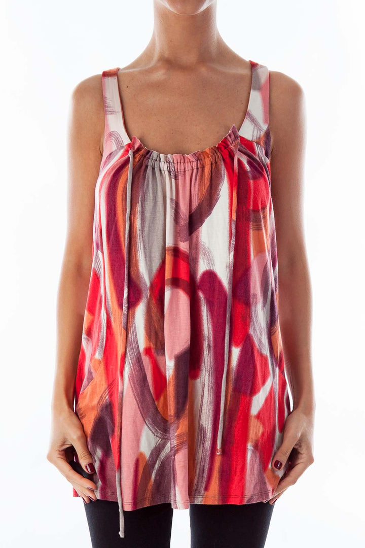 Red & Pink Brush Print Tank Top