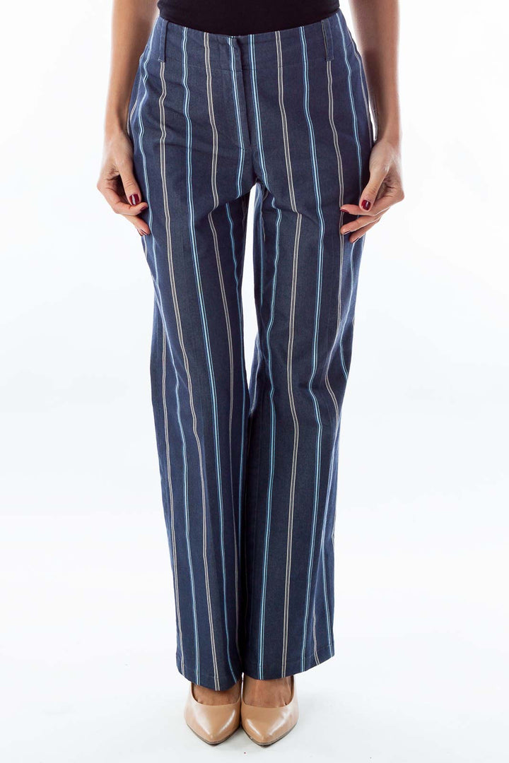 Navy Striped Straight-Leg Pants