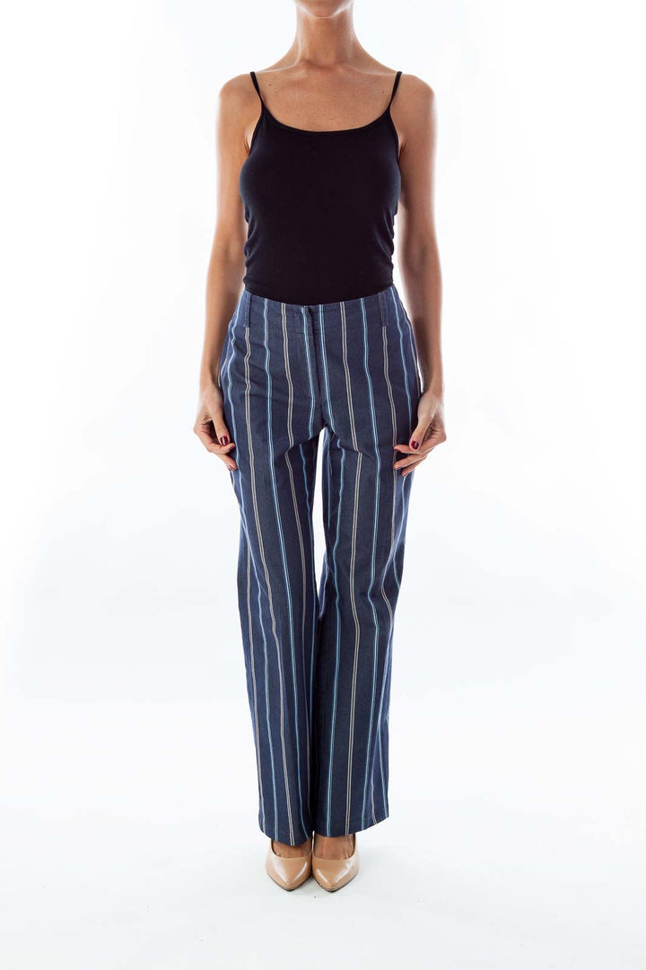 Navy Striped Straight-Leg Pants