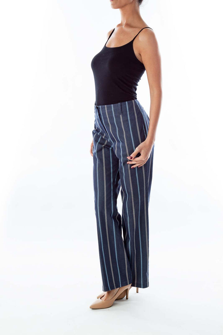 Navy Striped Straight-Leg Pants