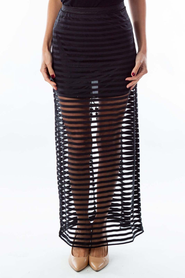 Black Seethrough Striped Skirt