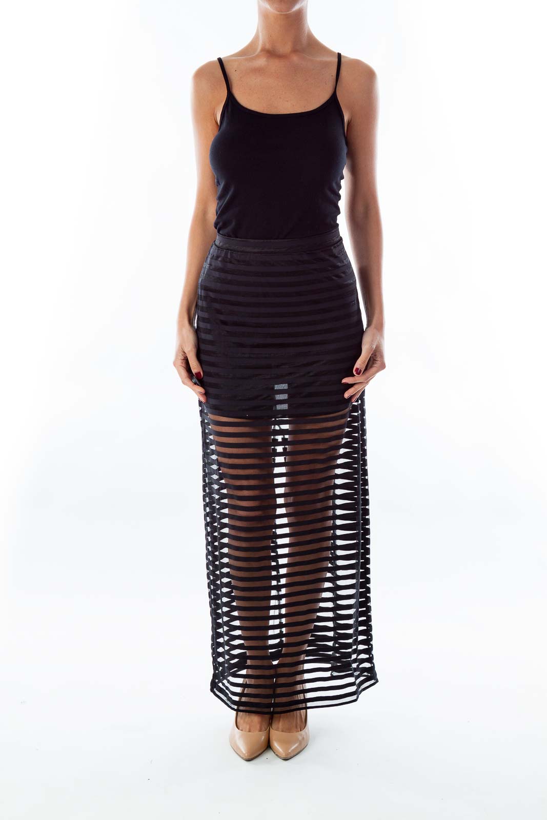 Black Seethrough Striped Skirt