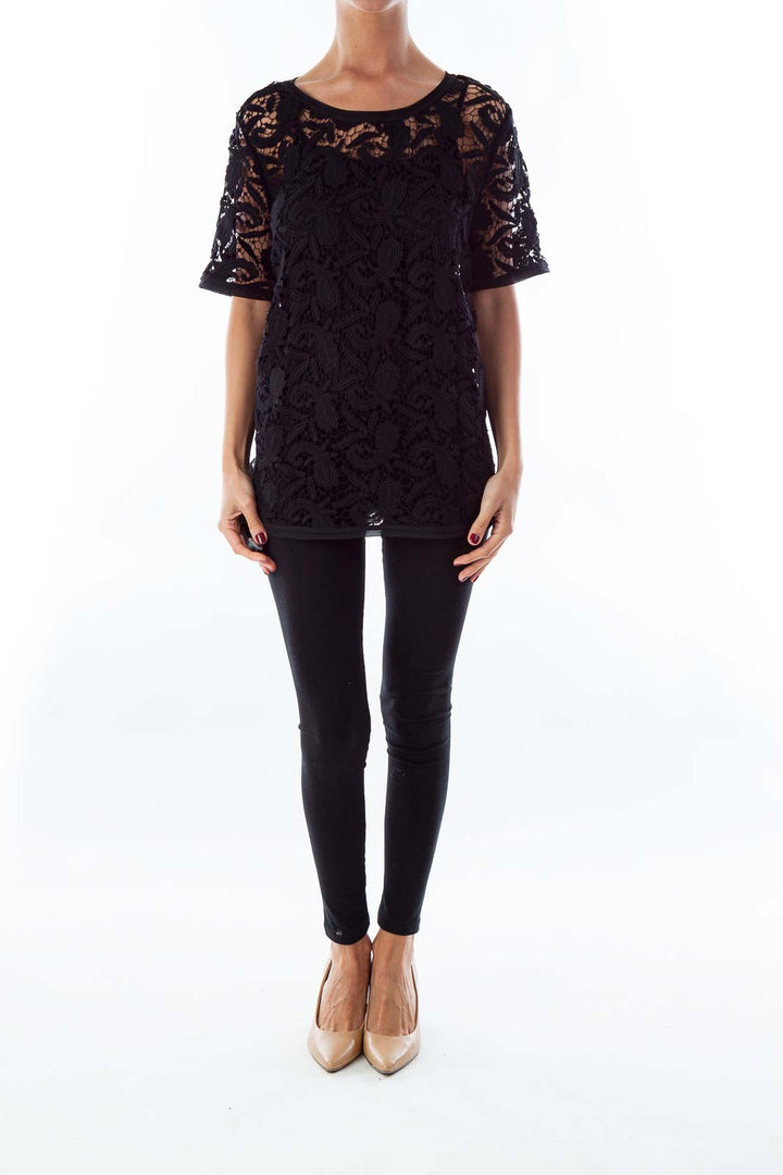 Black Lace Embroidered Top