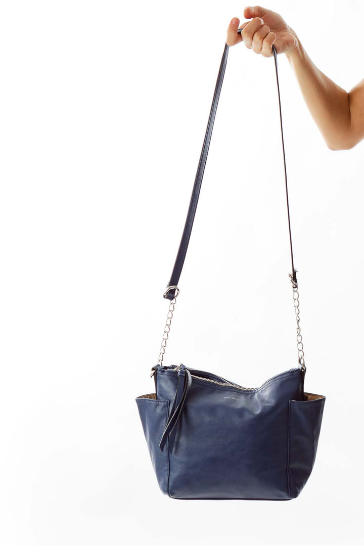 Navy Leather Cross Body Bag