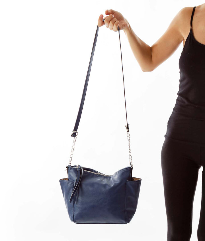 Navy Leather Cross Body Bag