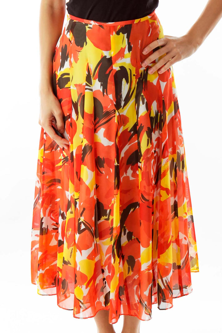 Orange Floral Skirt