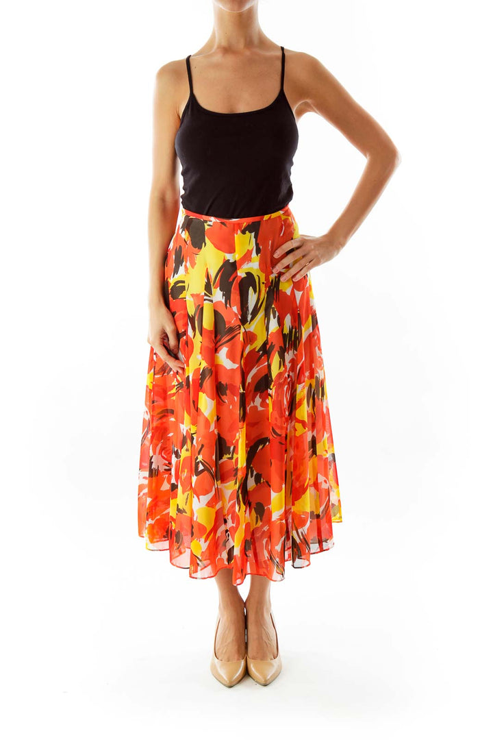 Orange Floral Skirt