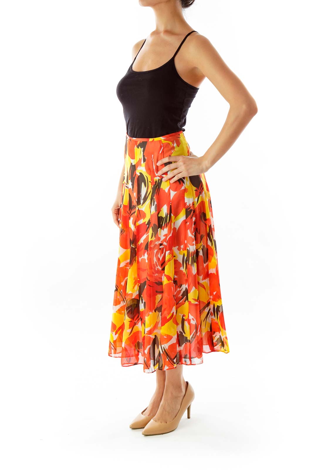 Orange Floral Skirt