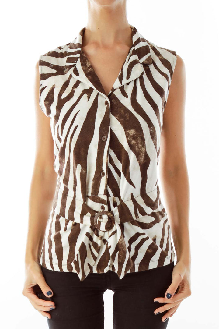 Brown & Creme Zebra Print Sleeveless Top