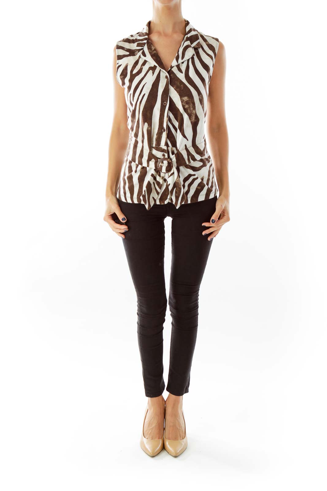 Brown & Creme Zebra Print Sleeveless Top