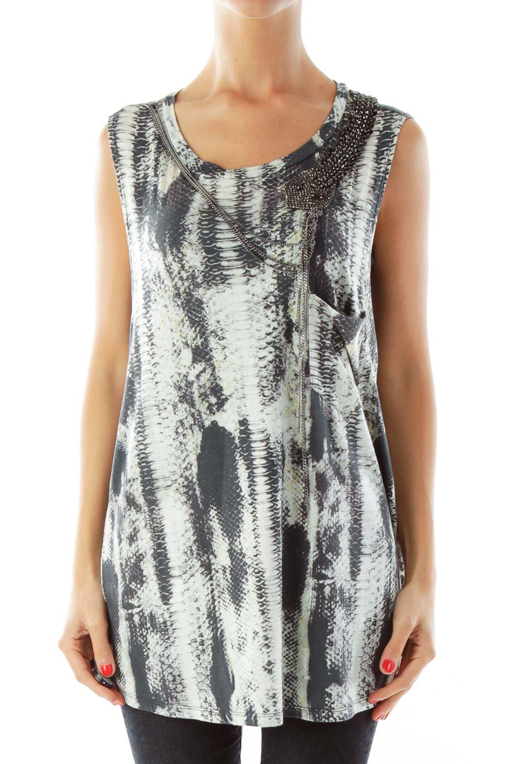 Gray Beaded Print Tank Top