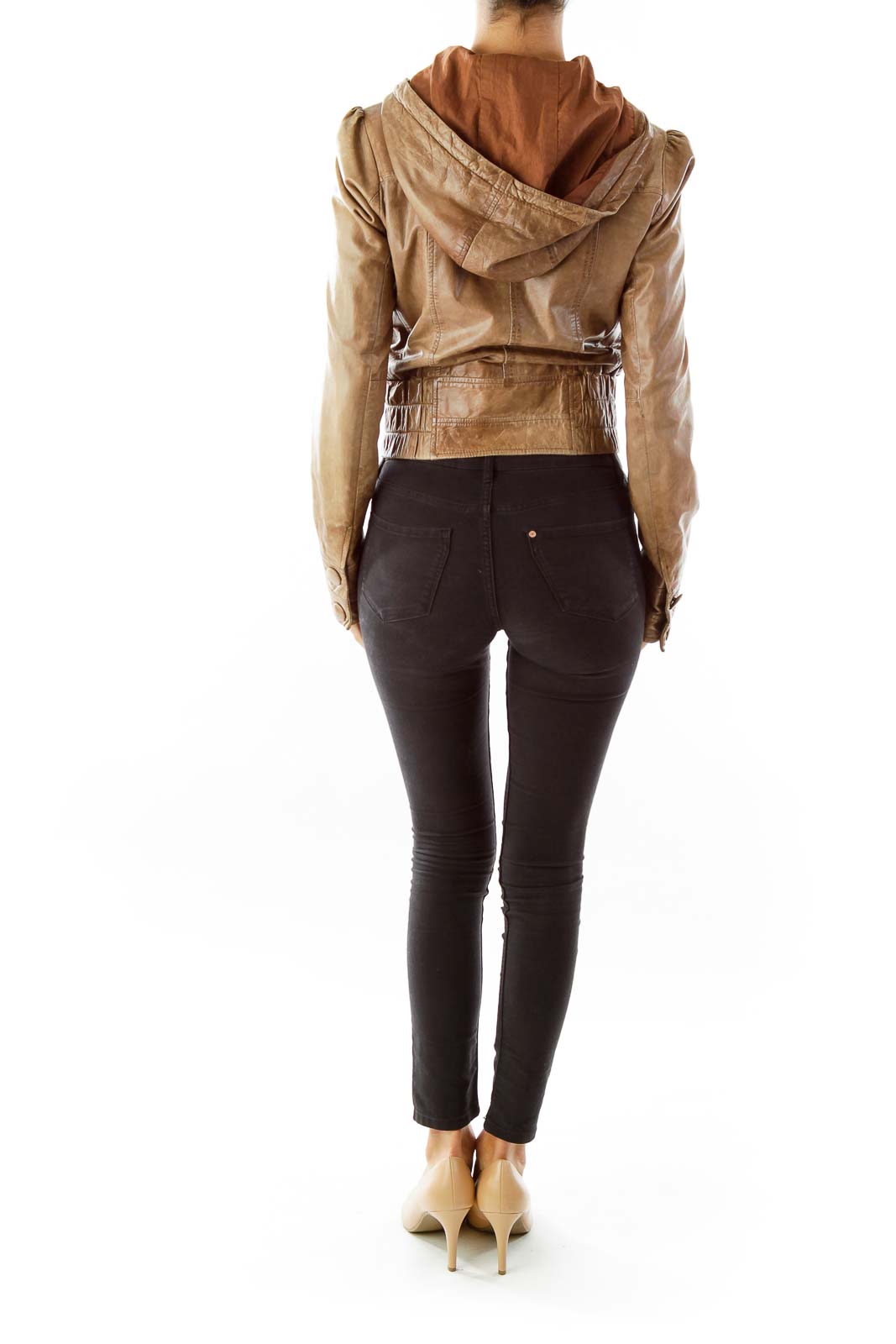 Brown Leather Hooded Jacket