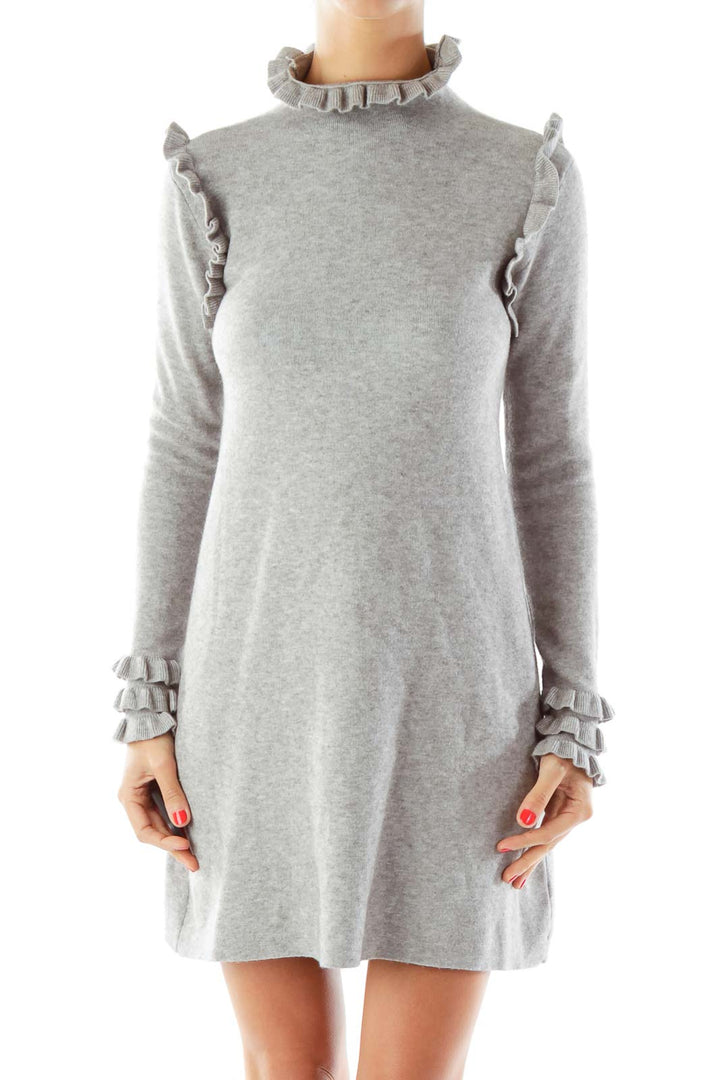 Gray Knit Dress, Ruffle Detail