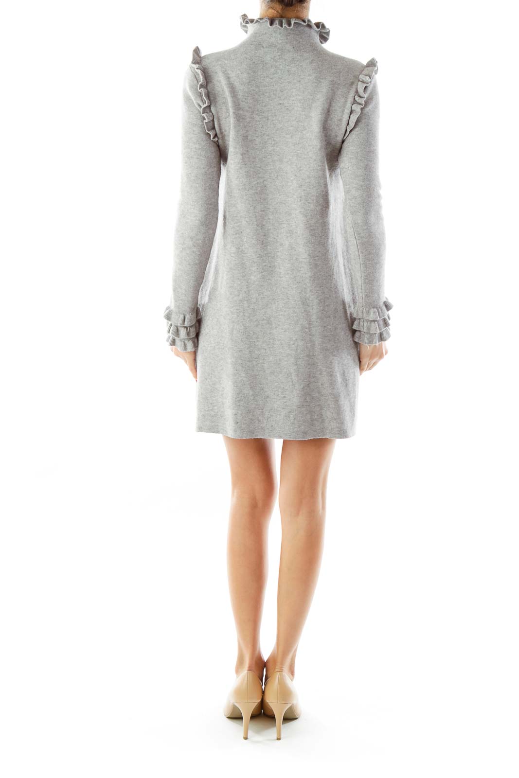 Gray Knit Dress, Ruffle Detail