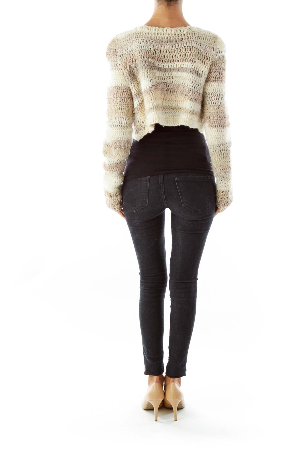 Beige Crocheted Cropped Sweater