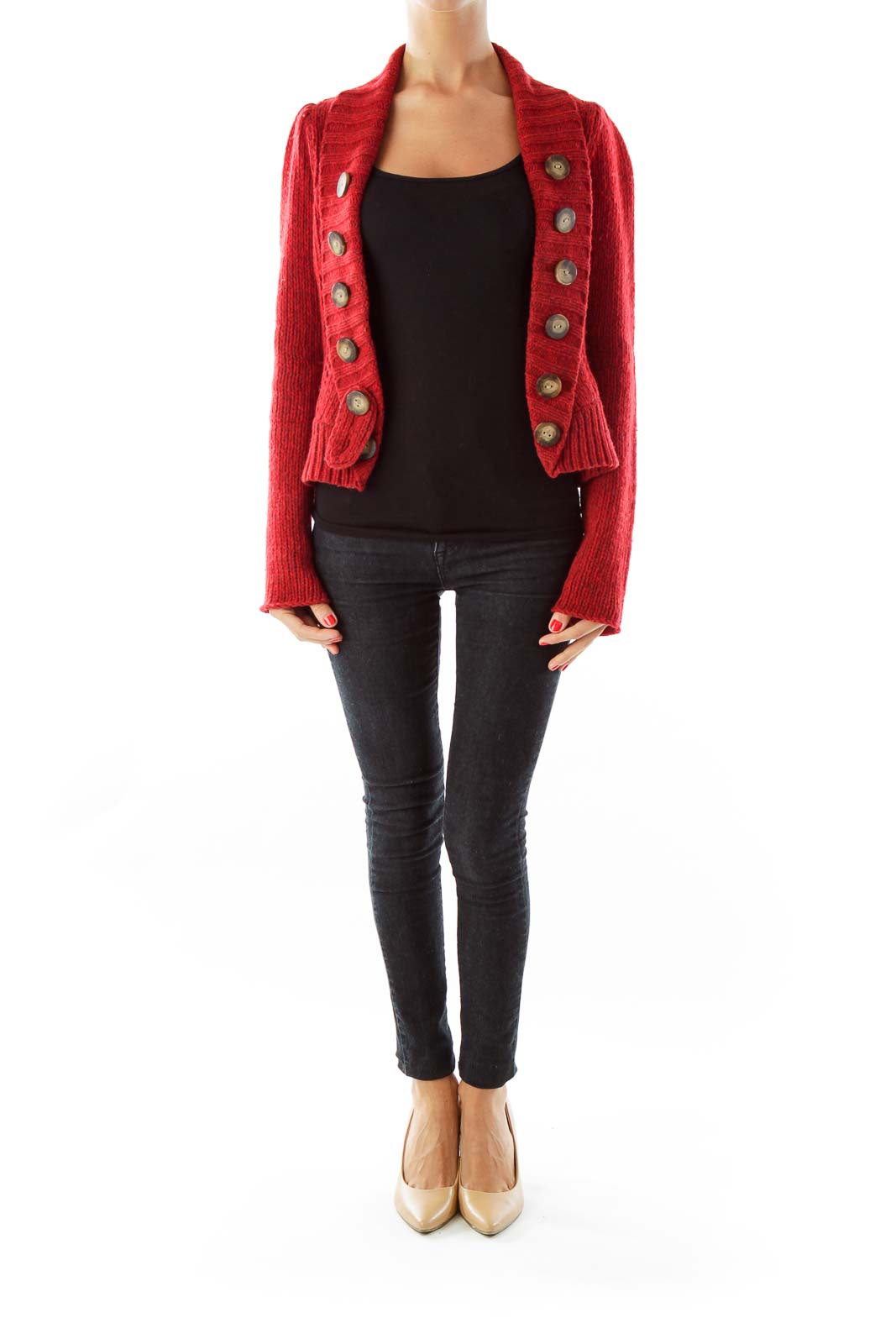 Red Wool Buttoned Sweater