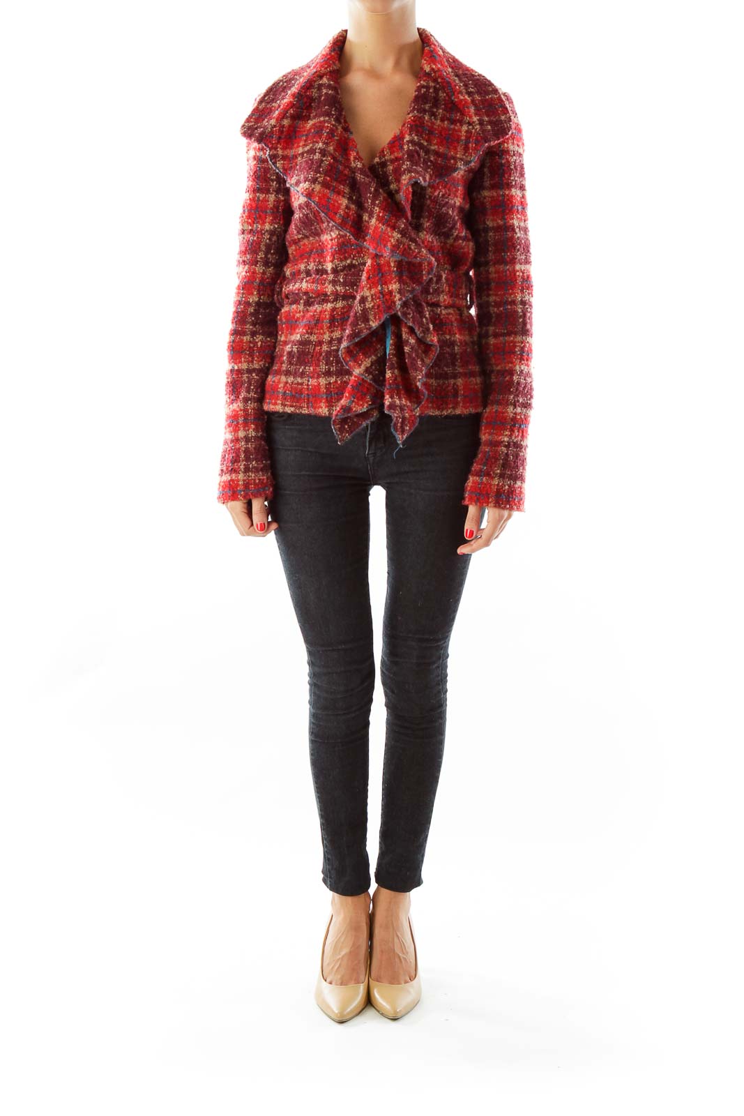 Red Tweed Belted Jacket