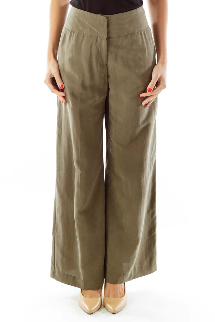 Olive Green Wide-Leg Pants