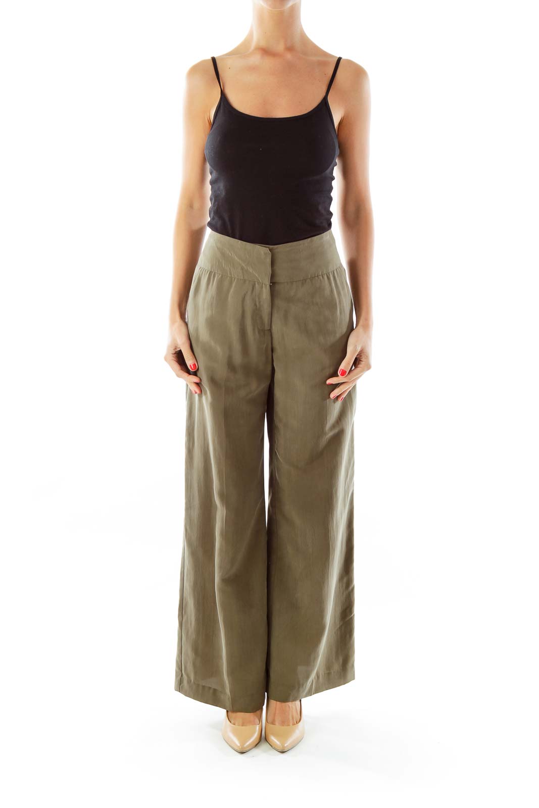 Olive Green Wide-Leg Pants