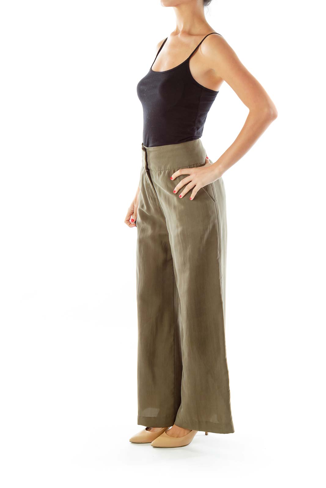 Olive Green Wide-Leg Pants