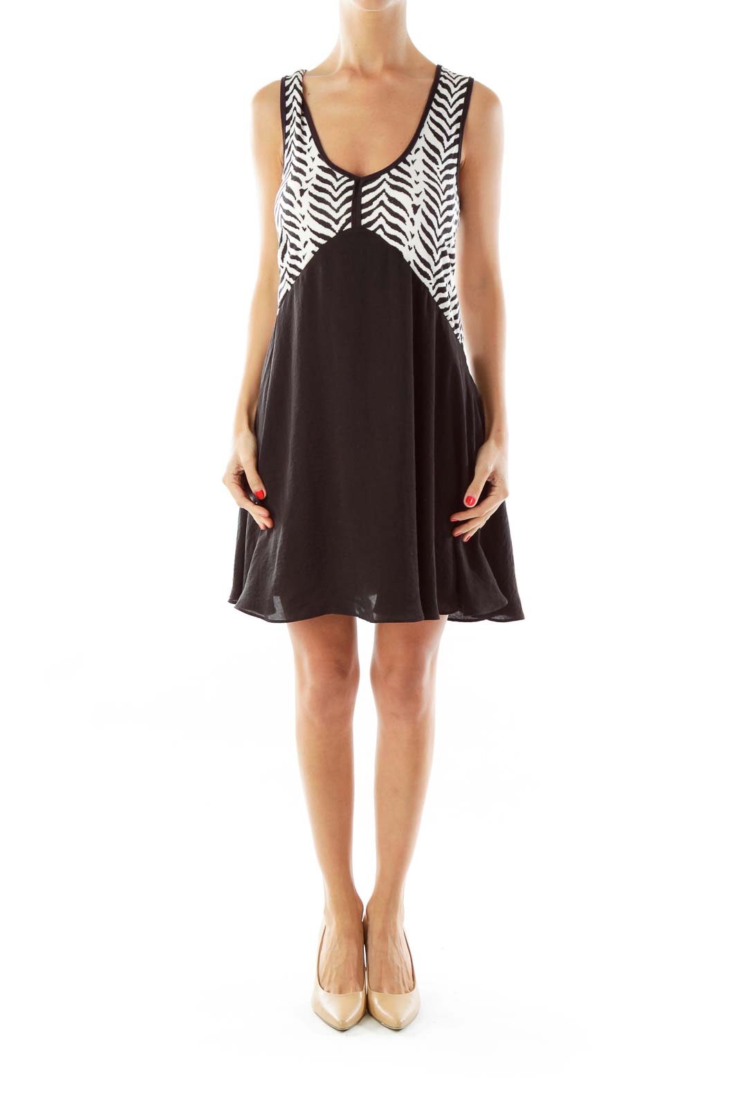 Front view of Free People black and white chevron print sleeveless dress