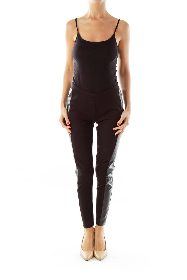 Black Faux-Leather Trim Leggings