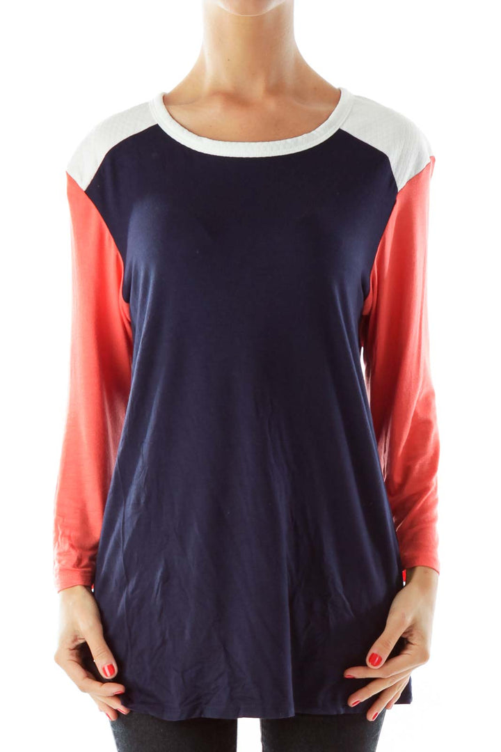 Navy & Coral Color Block Shirt