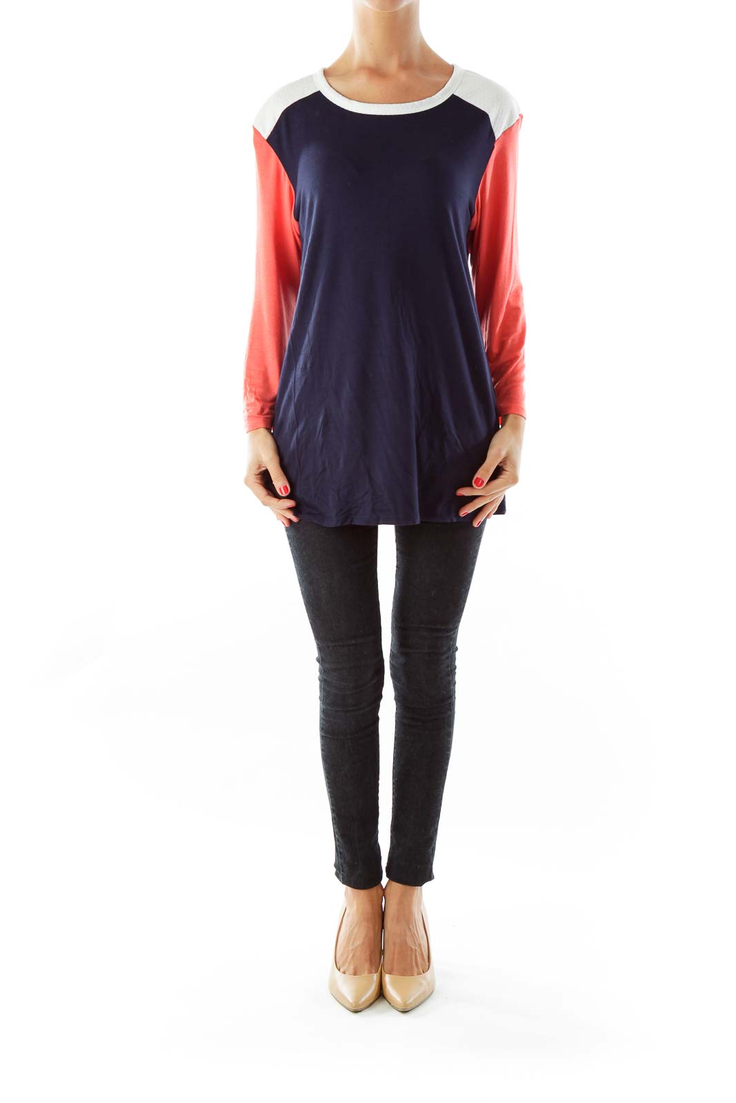 Navy & Coral Color Block Shirt