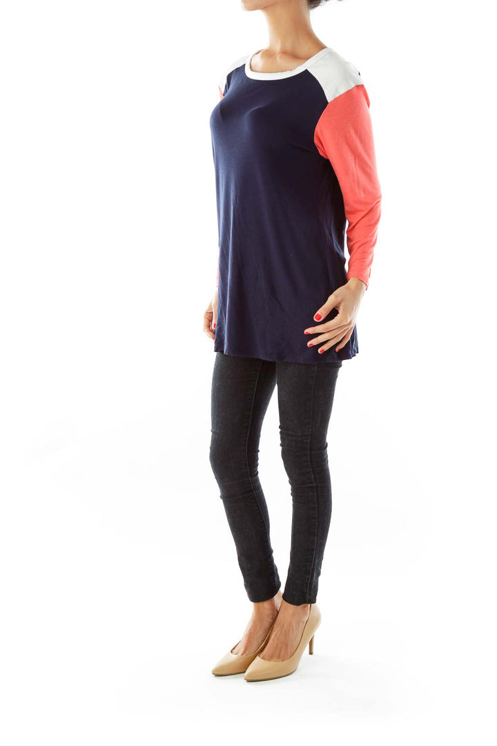 Navy & Coral Color Block Shirt