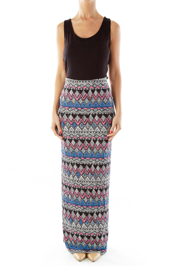 Black & Multicolor Tribal Print Maxi Dress