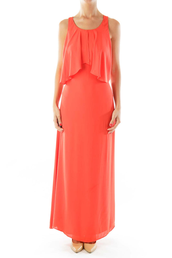 Orange Sleeveless Open-Back Maxi Dress