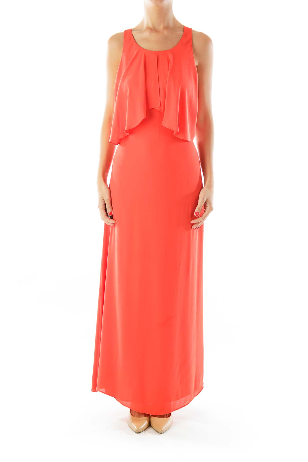 Orange Sleeveless Open-Back Maxi Dress