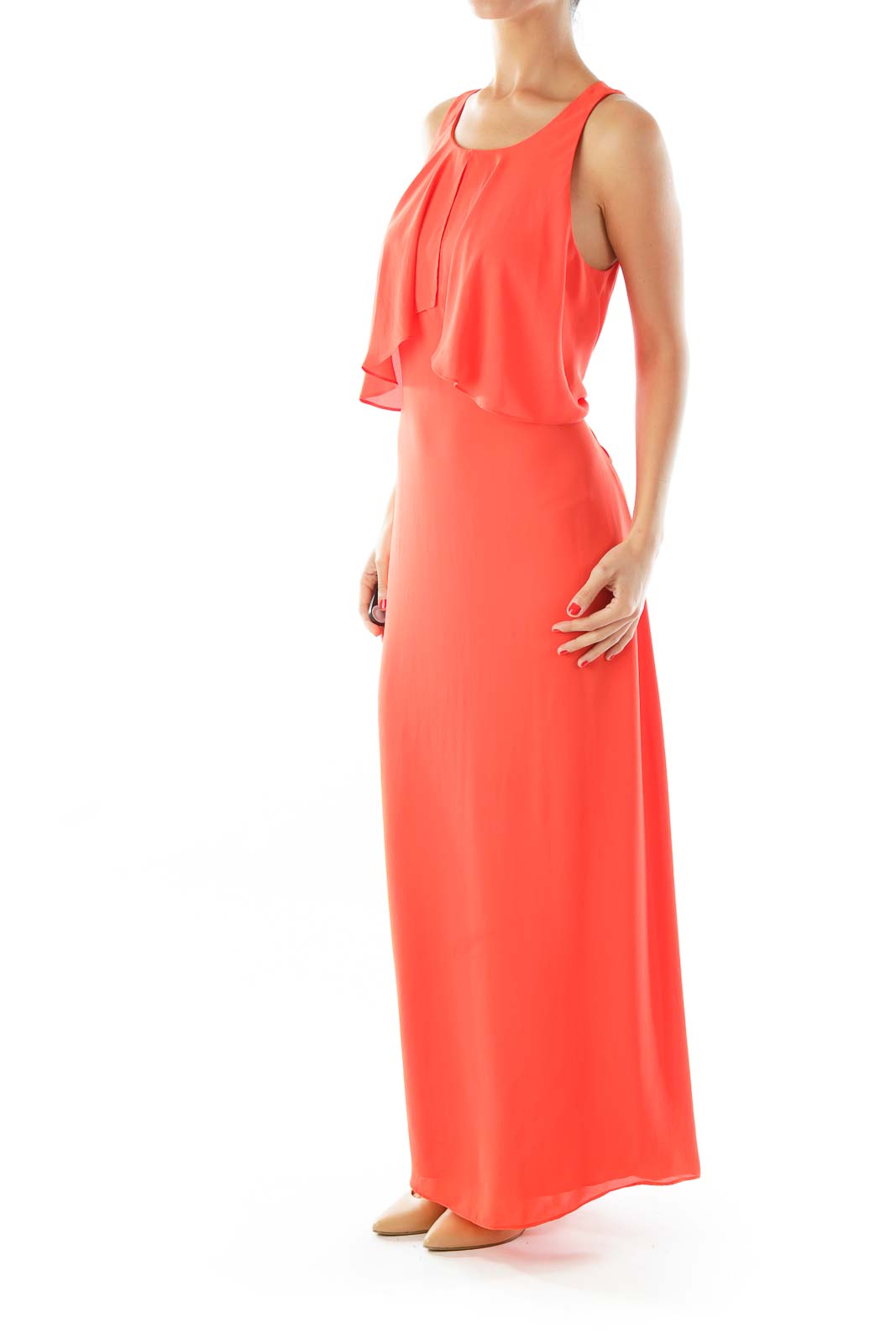 Orange Sleeveless Open-Back Maxi Dress