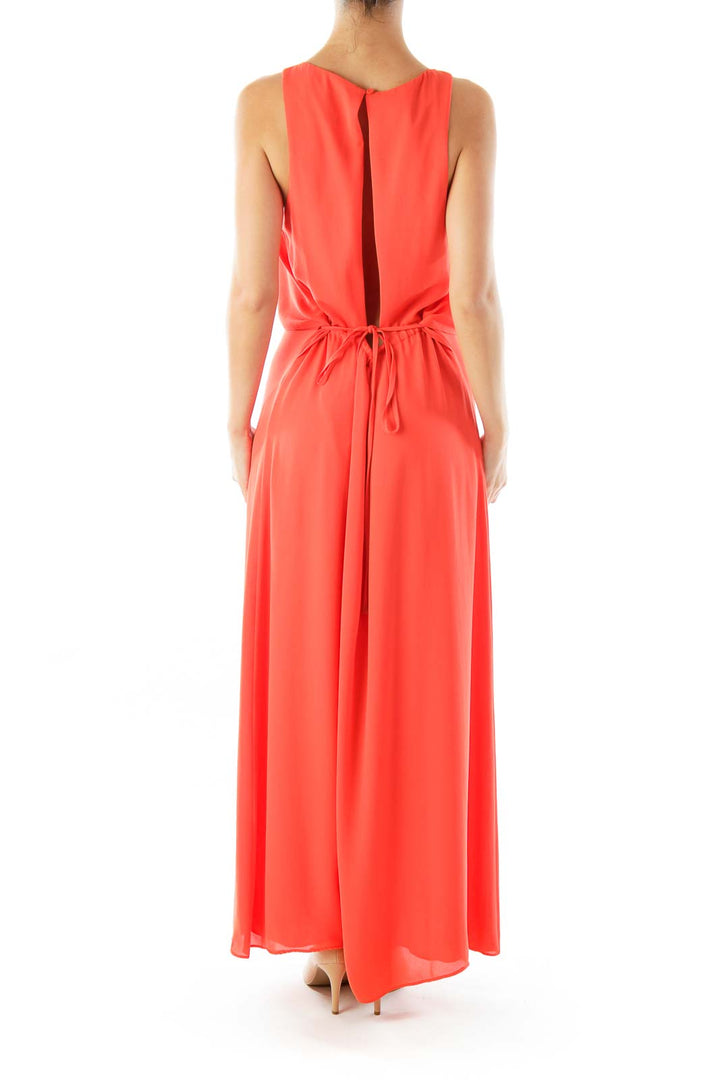 Orange Sleeveless Open-Back Maxi Dress