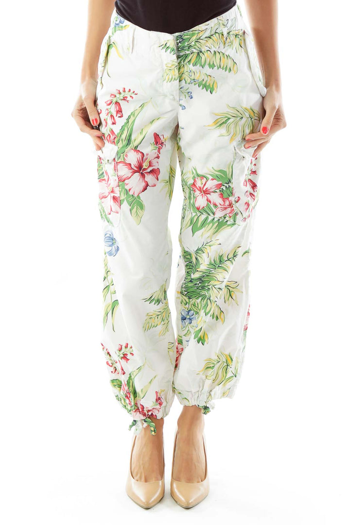 White Multicolor Floral Pants