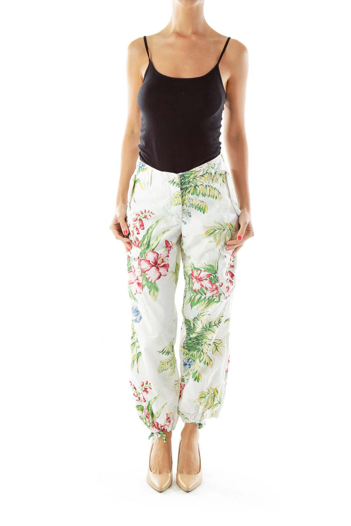 White Multicolor Floral Pants